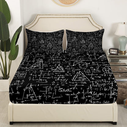 Erosebridal Science Theme Bed Sheets Set Full Size for Boys Girls Chemistry Periodic Table Print Sheet Set Chemical Subject Theme Sheets Teens Kids Math Science Atyle Fitted Sheet 4 Pcs