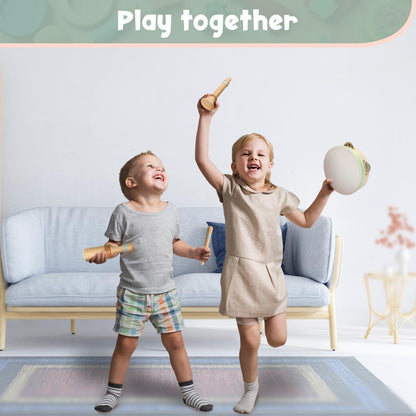 Stoie's Wooden Toddler Musical Instruments with Drum, Hand Bells, Flute, Maracas, Castanet, Tamburine, for Babies and Kids, Eco Friendly Montessori Educational Toy