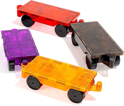 Mruikeny Magnetic Tiles Cars Construction Set - 4 PCS Magnetic Tiles Magnet Bricks Truck Sensory Toys, Educational Magnet Cars Set Building Blocks for 3 4 5 6 7 8+ Year Old Girls Boys