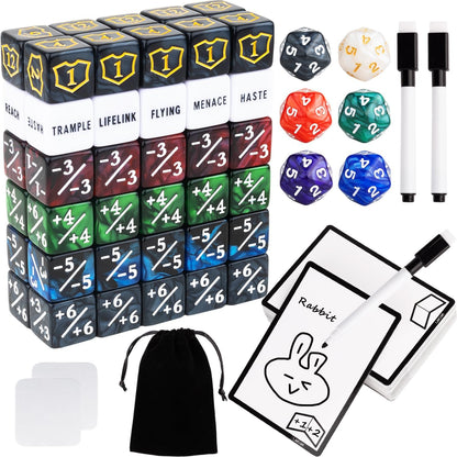 118 Pieces MTG Dice Counters Set with MTG Dry Erase Blank Cards Reusable Proxy Tokens Keyword Life Plus 1 Counter for Card Games Accessories