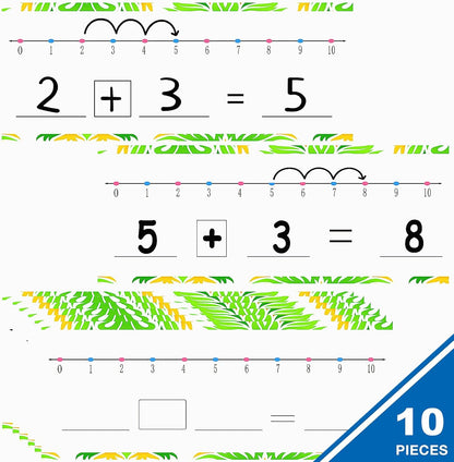 Dry Erase Number Line Board Card, 10 Packs, 8” x 4.7”, Double Sided Writable and Erasable Board-0-10 on One Side & Blank Whiteboard on Other Side for Kids, Students, School Classroom Supplies