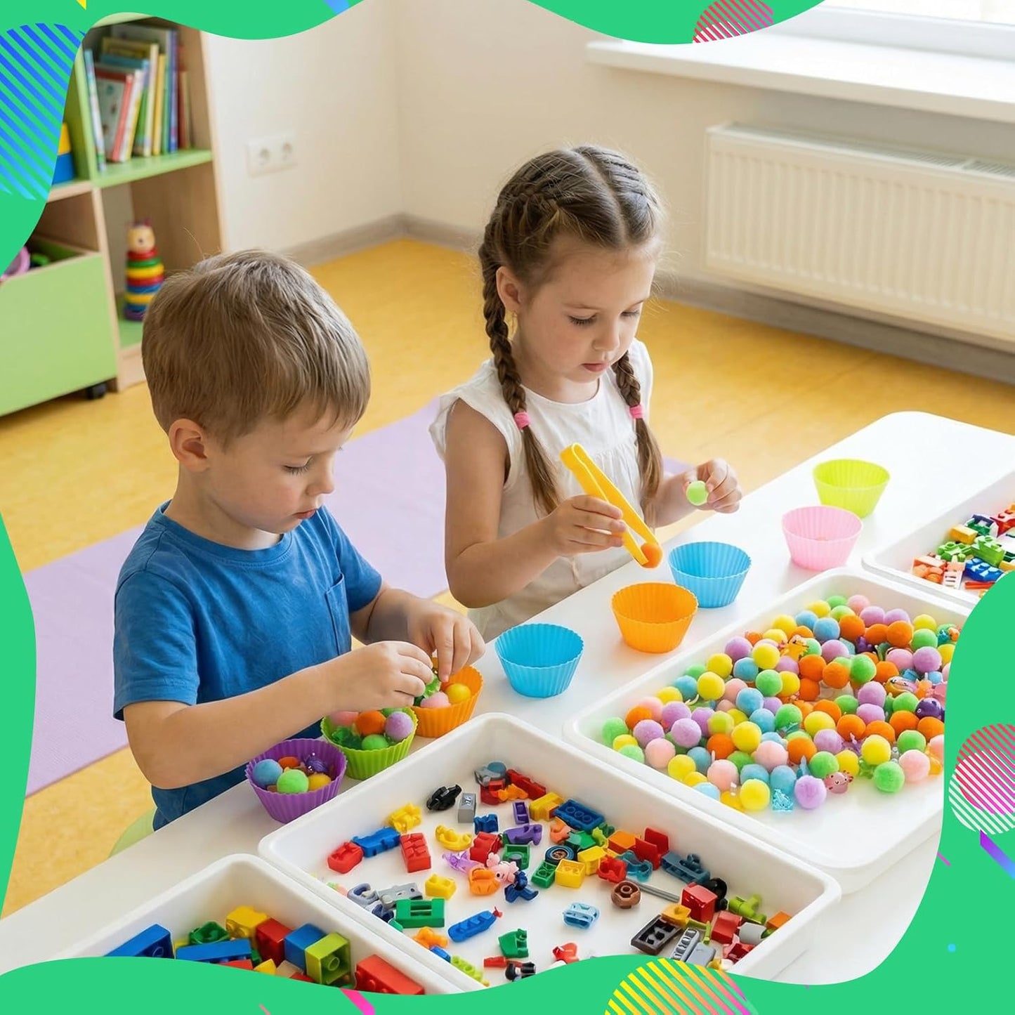 320 Pcs Sensory Bin Fillers Include 200 Pompoms 60 Simulated Ice Cubes 42 Resin Axolotl 12 Cups 4 Tweezers 2 Clips Fine Motor Skills Toys Set Sensory Table Filler