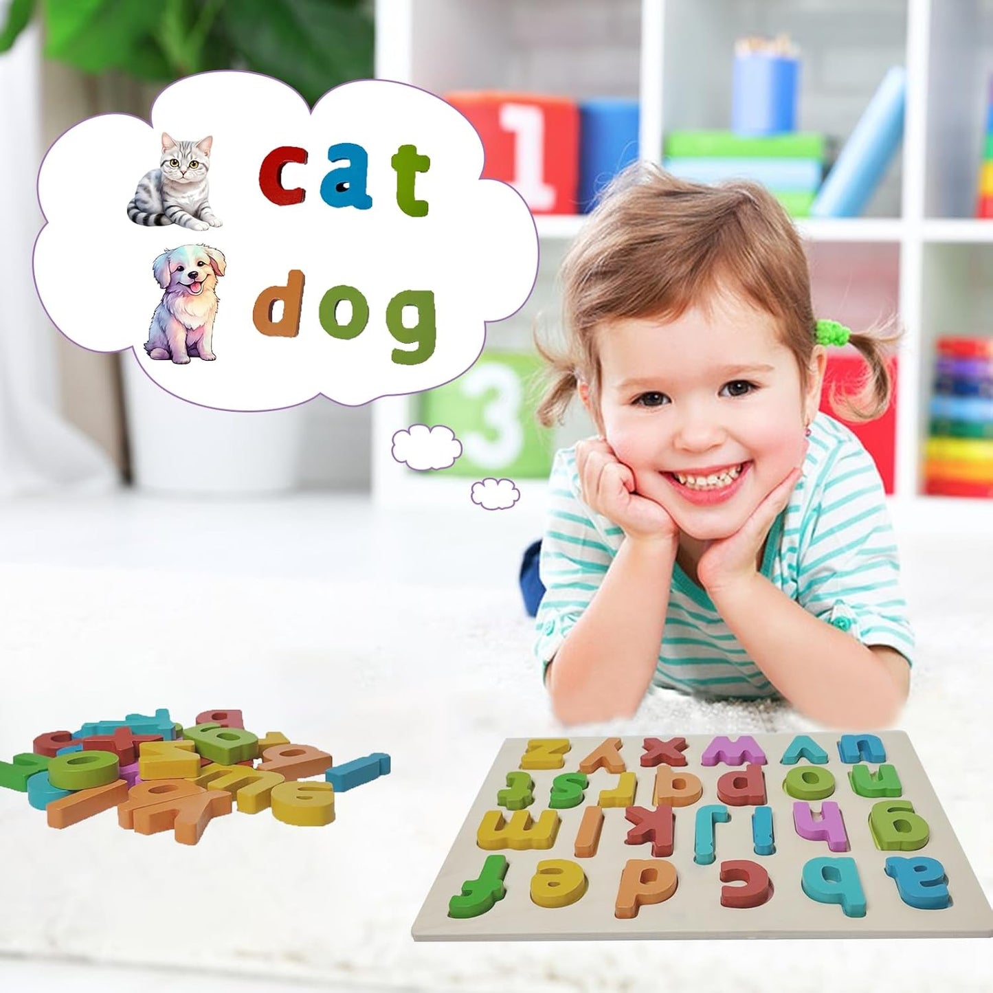 Kairsya Alphabet Puzzle - montessori Wooden Puzzles for Toddlers 1-5 | abc Alphabet Puzzles Learning Toys for toddlers toddler learning toys Preschool Educational Gift for kids Lowercase Letter Puzzle