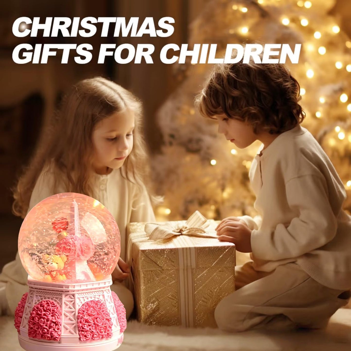 Snow Globes,Music Box Gifts for Girl,Eiffel Tower Music Snowglobes with LED Lights,Snow Fall Effect,Decoration Glass Ball for Kids Room Birthday for 5-16 Year Old Girls