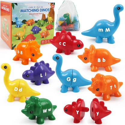 Montessori Matching Dinosaurs Toy, Color and Shapes Recognition, Snap and Pattern Match Game Preschool Learning Toys Homeschooling Class Activity Teaching Tool, Birthday Gift for Kids boys & Girls