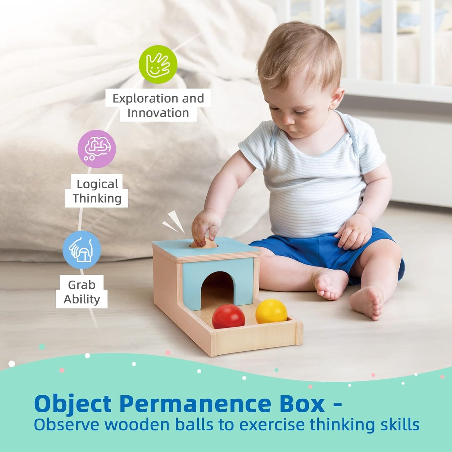 TOOKYLAND Montessori Toys for 1 Year Old, 8 in 1 Learning Educational Set Wooden Toys (Includes Stacking Cups, 3-in-1 Educational Box, Pound Bench, Shape Puzzle and More)