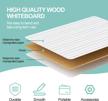 30 Pack Small White Boards, 9"x12" Double Sided Personal Dry Erase Boards Portable Handheld Whiteboards with Lines for Kids, Students, Teacher School, Include 30 Markers, 30 Erasers