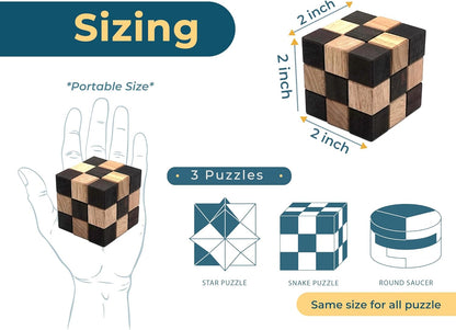 BSIRI 16 in 1 Wooden Brain Teaser Puzzles for Adults and Teens or Kids Interlocking 3D Mini Wood Mind Games Hand Puzzle Teasers Set Toys Coffee Table Games Gift
