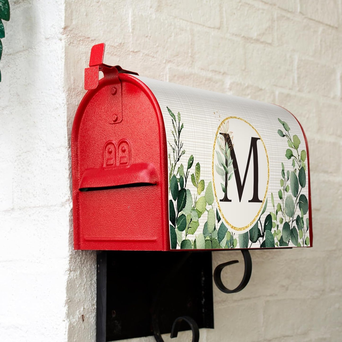 Tiamon Monogrammed L Mailbox Covers Magnetic Eucalyptus Welcome Letter Box Wrap Standard Size 21x18 Inch Spring Summer Leaves Mailbox Decor Eucalyptus Letter Numbers Decoration for Outdoor Garden Yard