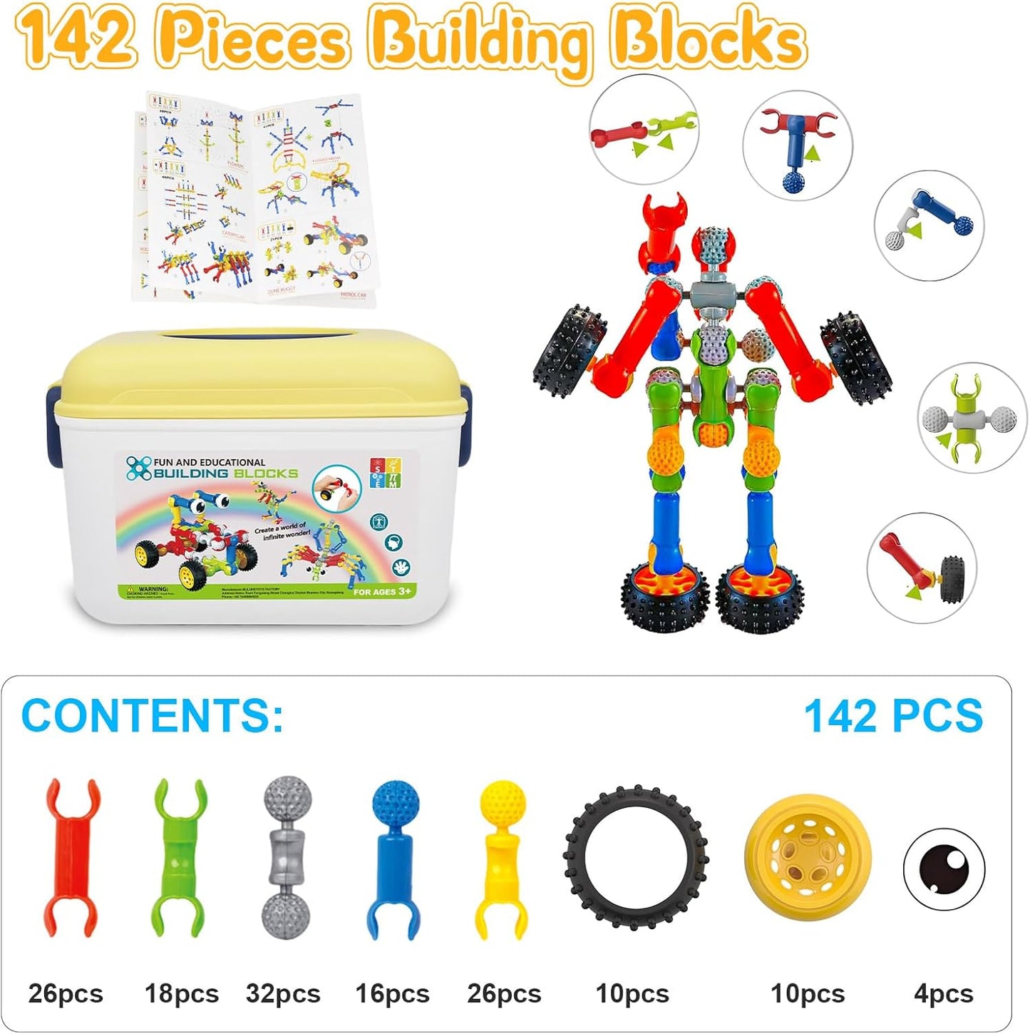 Caferria Kids Building Kit STEM Toys, 110 Pcs Educational Construction Engineering Building Blocks DIY Learning Set for Ages 3-10 Year Old Boys Girls, Best Gift for Children Creative Games Fun Play