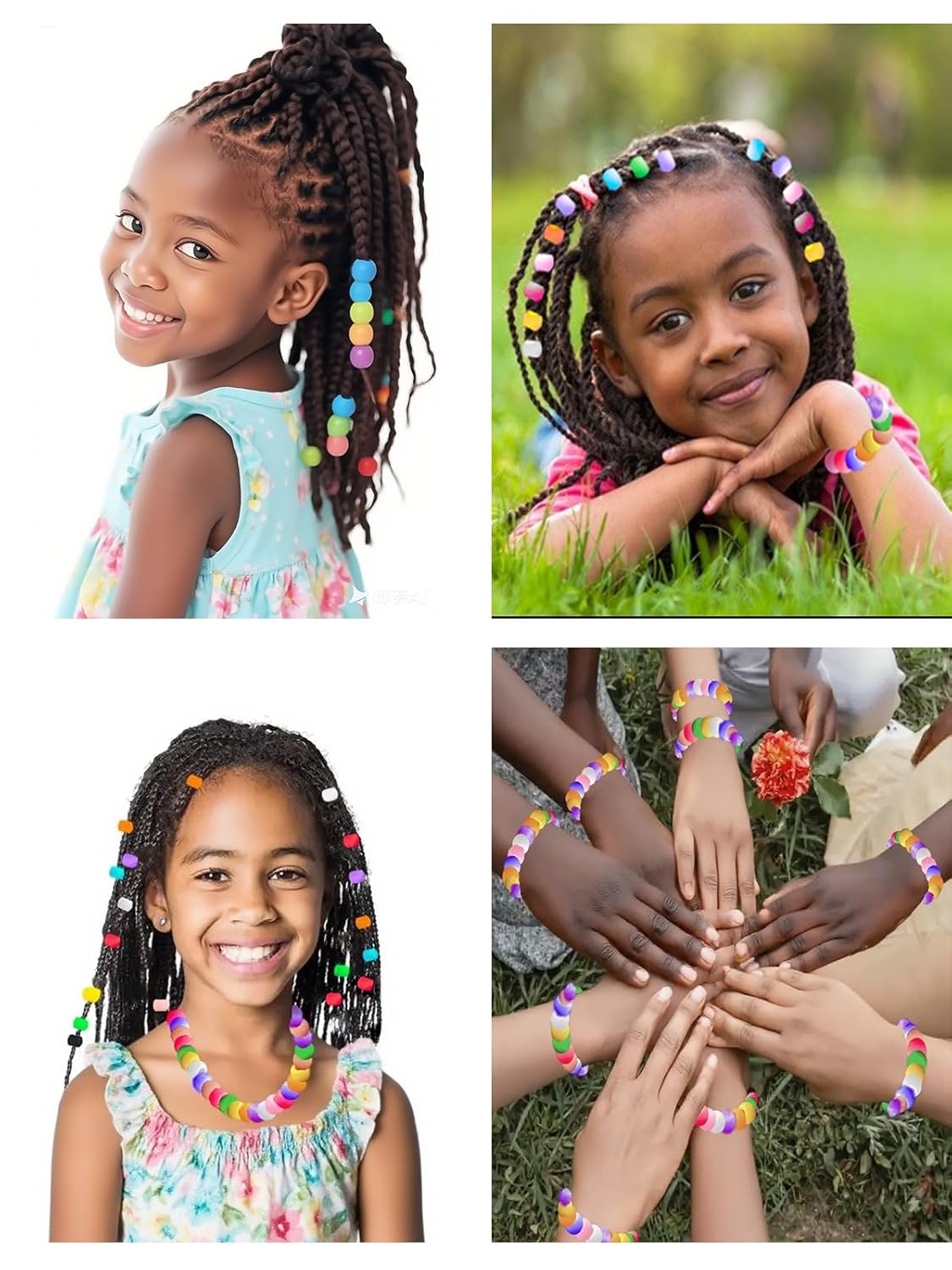 100 Small Silicone Hair Beads Glow in Dark for Kids Girls Braids, 5mm Colorful Soft Silicone Hair Beads, 1 Plastic Quick Beaders for Hair Braids, 50 Elastic Rubber Bands