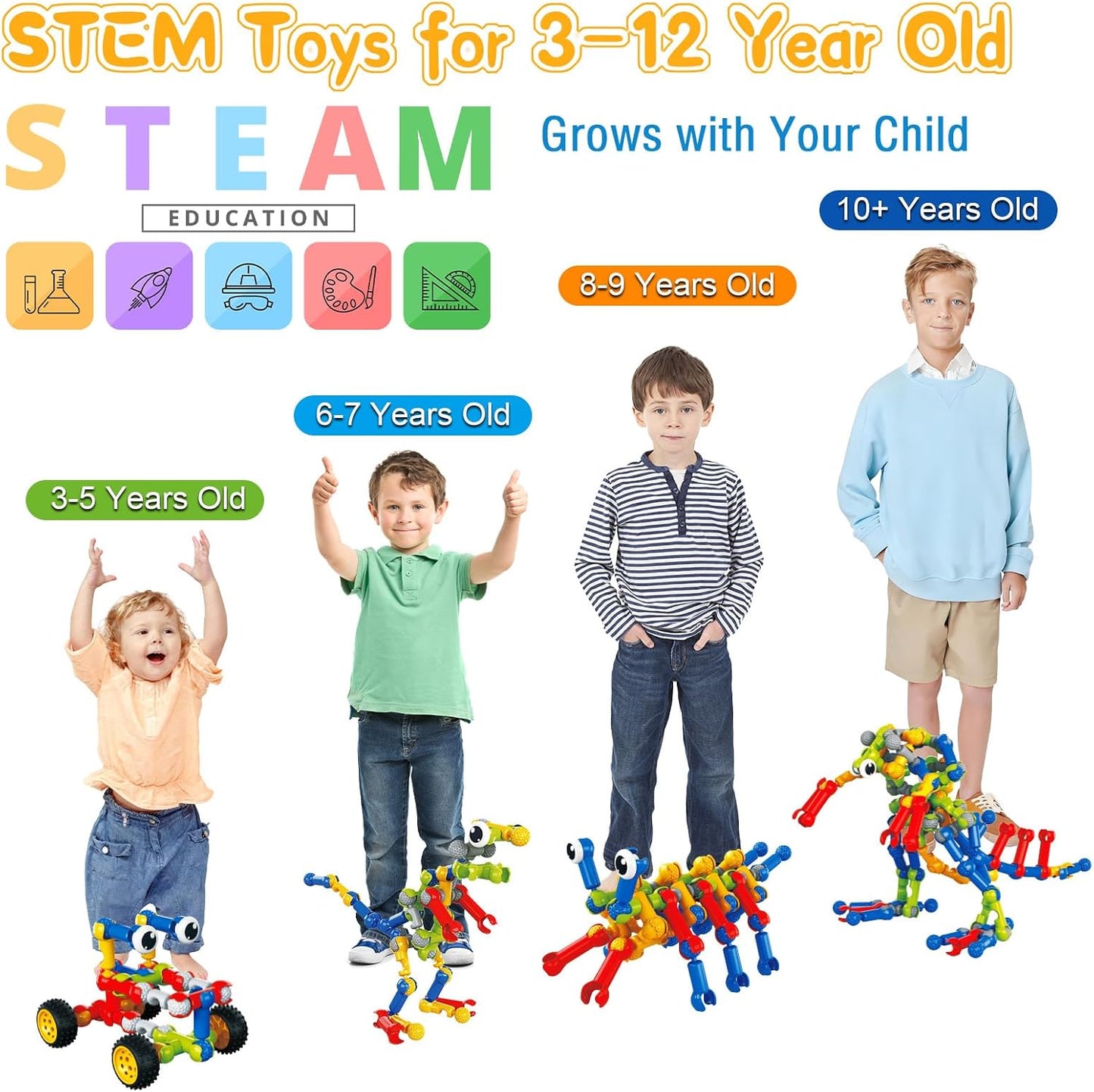Caferria Kids Building Kit STEM Toys, 110 Pcs Educational Construction Engineering Building Blocks DIY Learning Set for Ages 3-10 Year Old Boys Girls, Best Gift for Children Creative Games Fun Play