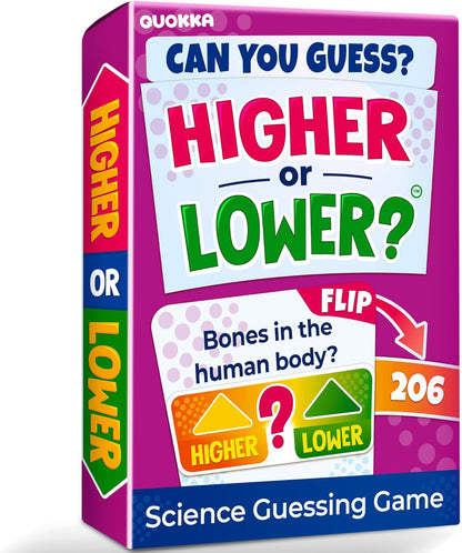 QUOKKA Trivia Board Games for Kids and Adults – Family Board Games for Family Game Night – Higher or Lower Trivia Cards for Kids 8-12 – Guess Fun Questions – Educational Card Game for Families&Teens