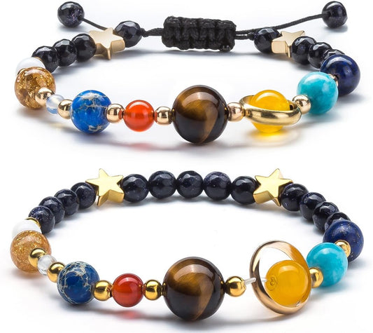 Fesciory Women Solar System Bracelet Universe Galaxy The Eight Planets Guardian Star Natural Stone Beads Bracelet Bangle Gifts