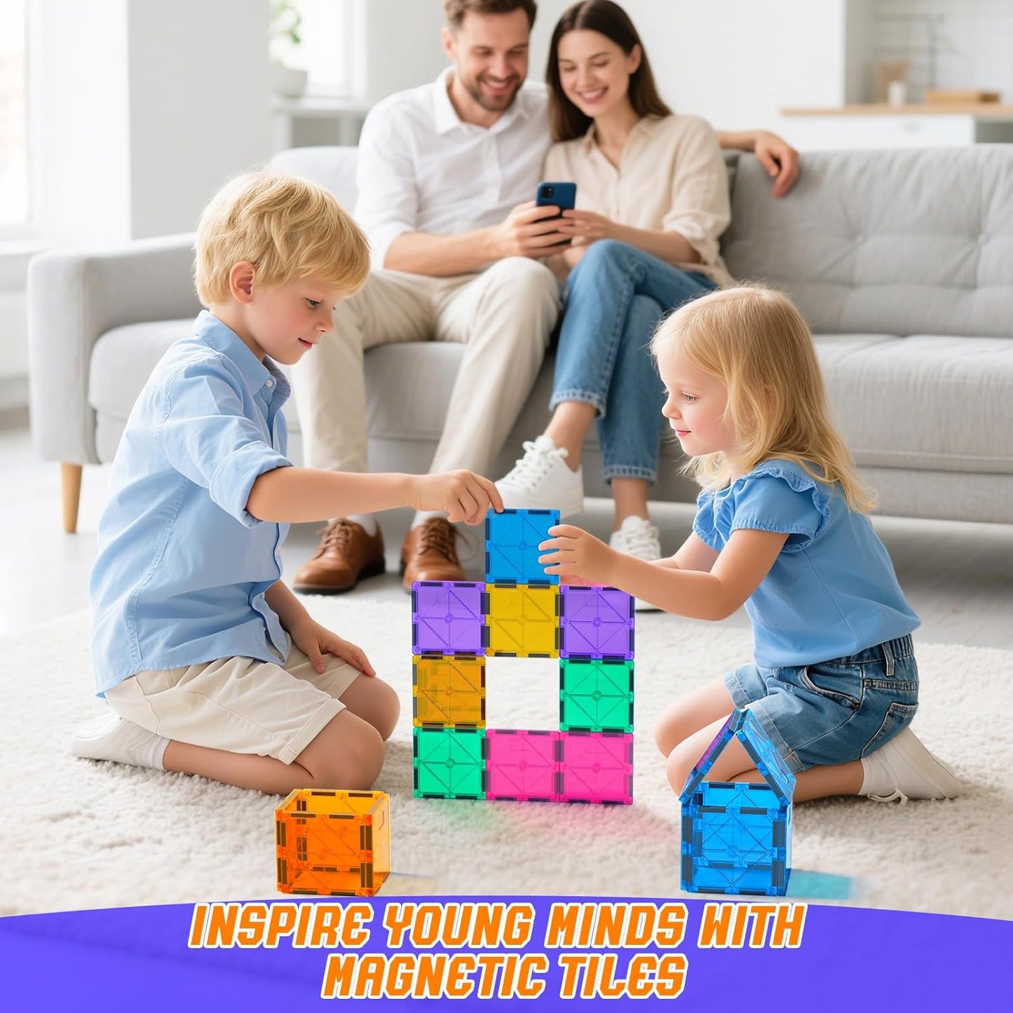 STEM Magnetic Tiles 70PCS Educational Toys for Kids Ages 3-8, Montessori Sensory Magnet Blocks for Toddlers, Classroom & Home Construction Kit