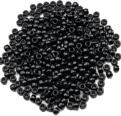 Gxueshan 1000 Pcs Acrylic Black Pony Beads 6x9mm Large Hole Pen Hair Kandi Beads Bulk for Friendship Bracelet Necklace Jewelry Making Earring Braiding Kit