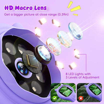 Microscope for Kids - Electronic Handheld Magnifying Glass for Children-STEM Outdoor Science Kit for Summer Travel & Camping Toy,Birthday Gifts Toys for 5-8 9-12 Year Old Girls（Purple）