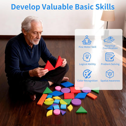Wooden Tangrams Pattern Blocks, Cognitive Difficulties for Elderly People, Brain-Boosting Crafts Activities for Elderly（Elephant Style）
