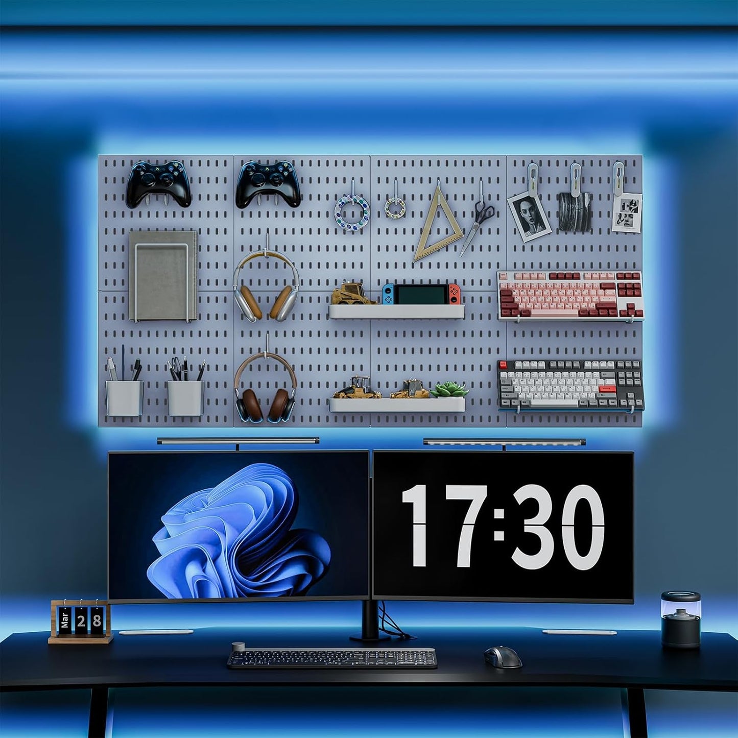 MULSAME Pegboard Combination Kit, Wall Mounted Storage Set with 4 Pegboards & 14 Accessories Hanging, White Peg Boards Organizer for Walls Display, Crafts Organization, Kitchen Organizer, 22" x 22"
