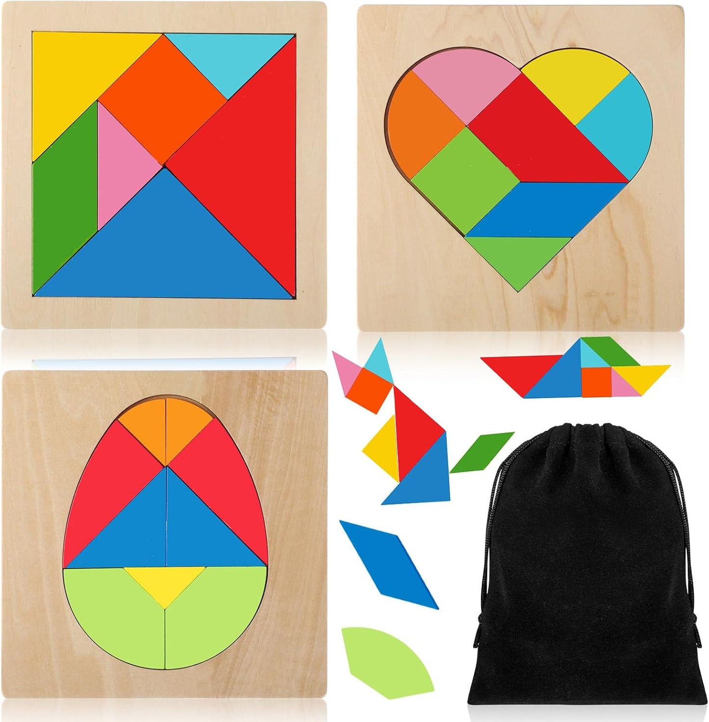 Yunsailing 3 Pack Large Hexagon Tangram Puzzle Wooden Brain Puzzles for Adult Challenge Wood Russian Blocks Brain Teasers Geometric Jigsaw Block Logic Iq Stem Family Graduation Gifts(Vintage)
