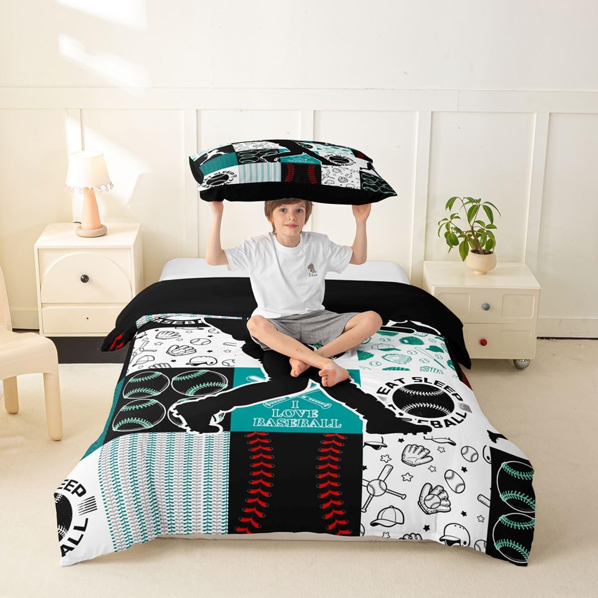 Drum Kit Duvet Cover,Kids Musical Instruments Bedding Set,Rock Music Comforter Cover for Boys Girls Room Decor,Neon Lighting Lightweight Bedspread Cover Twin Size with 1 Pillow Case(No Comforter)