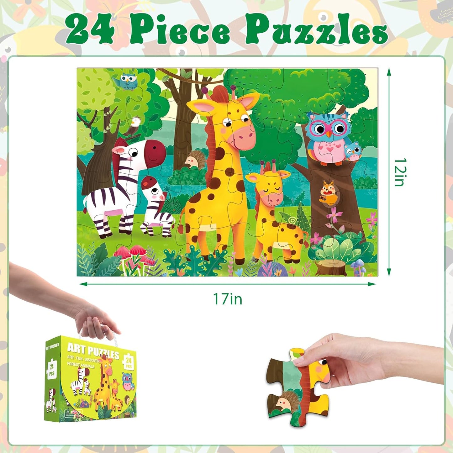Jumbo Floor Puzzle for Kids, Large Jigsaw Puzzles 24 Piece for Kids Ages 3-5,Preschool Learning & Education Toys, Gifts for 4-8 Year Old Boys and Girls (Jungle Animals)