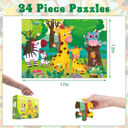 Jumbo Floor Puzzle for Kids, Large Jigsaw Puzzles 24 Piece for Kids Ages 3-5,Preschool Learning & Education Toys, Gifts for 4-8 Year Old Boys and Girls (Jungle Animals)
