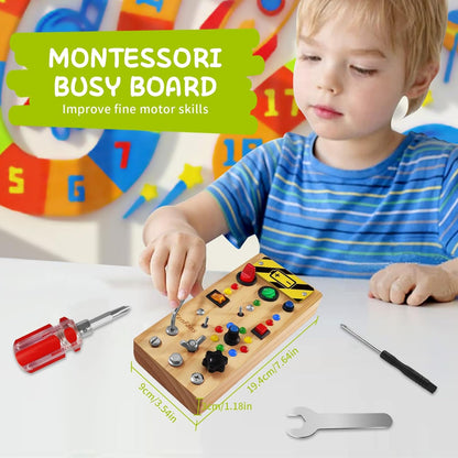 TenFans Montessori Busy Board for Toddlers 3-5 Years, Wooden Screwdriver Activity Board, Fine Motor Skills & Sensory Development Toy, Preschool Learning & Travel
