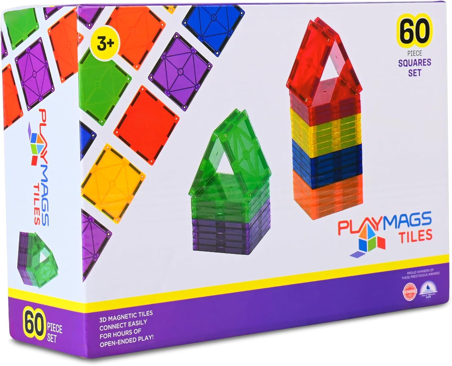 Playmags Magnetic Tiles, 30-Piece Magnet Squares Expansion Set, Construction Building Blocks, Starter Set for Kids Ages 3+