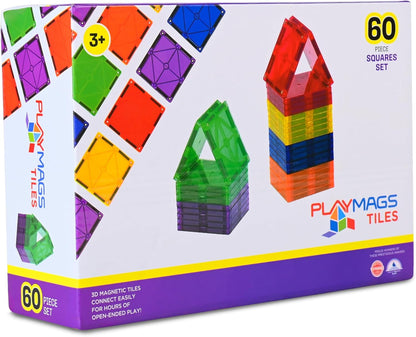Playmags Magnetic Tiles, 30-Piece Magnet Squares Expansion Set, Construction Building Blocks, Starter Set for Kids Ages 3+