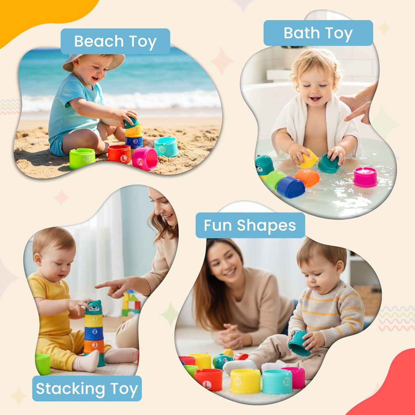 Educational Stacking Toys for Toddlers 1–3 | Numbers & Alphabet Stacking Cups Set | 10-Piece Baby Stacking Cups for Babies 6–12 Months & Toddlers 1–3 | Montessori Learning Toy, Rainbow (10Pcs)