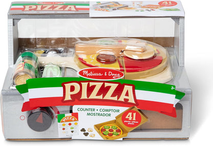 Melissa & Doug Top & Bake Wooden Pizza Counter, Kids Kitchen Playset with Play Food & Play Kitchen Accessories, Preschool Toys for Girls & Boys Ages 3+ - FSC Certified