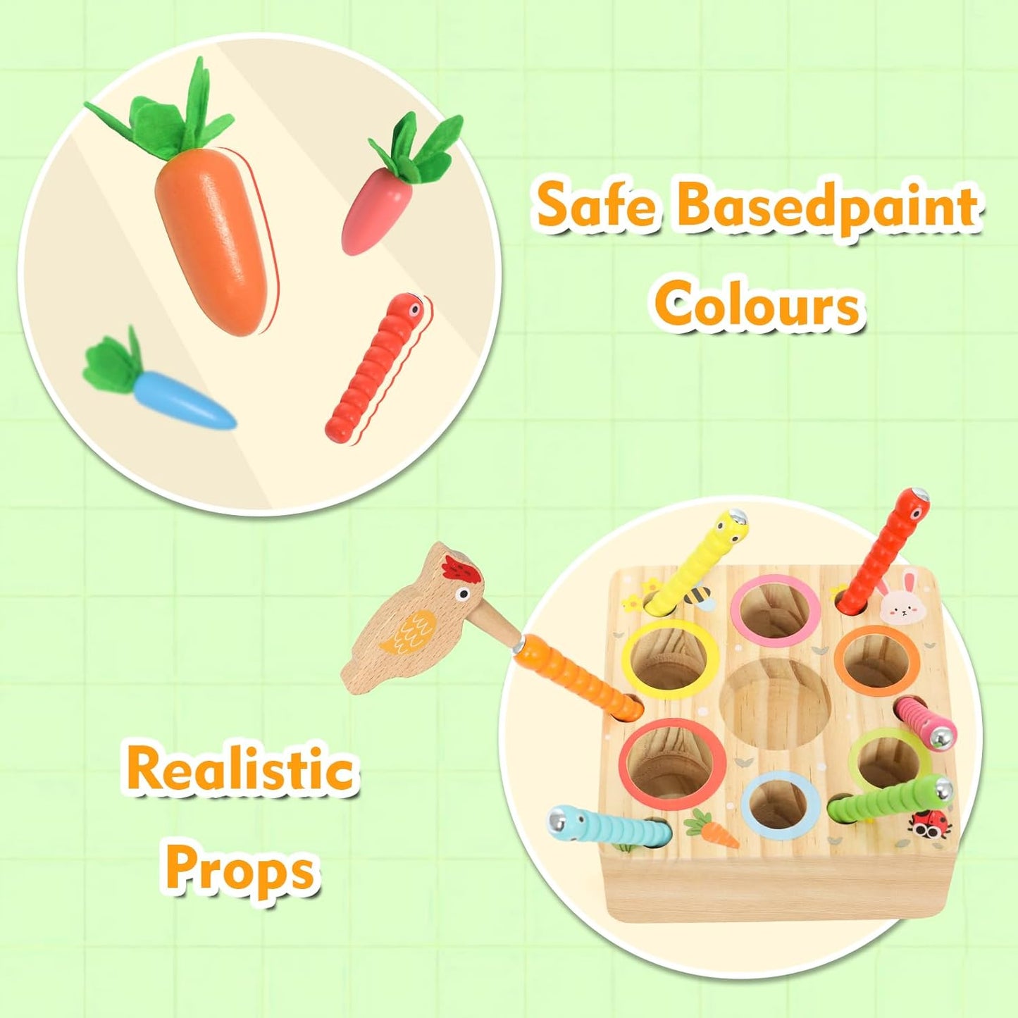 Ancaixin Montessori Toys for Babies 6-12 Months, Wooden Toys for 1 Year Old Boys and Girls, Educational Carrot Harvest Toy for Toddlers, Shape Sorting Matching Puzzle, Developmental Birthday Gifts