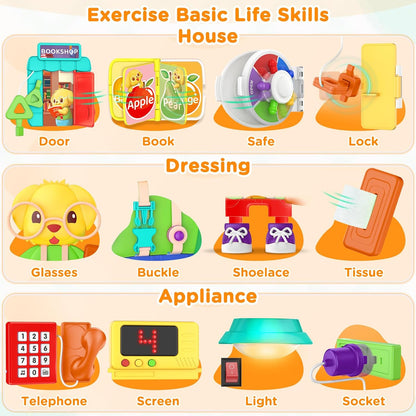 Toddler Toys for 1-2 Year Old Boy, Musical Montessori Busy Board, Early Educational Toy for Toddlers 1-3, Motor Skills Developmental Toy for 12-18 Month Age, Birthday Gift for 1+ Year Old Boy Girl