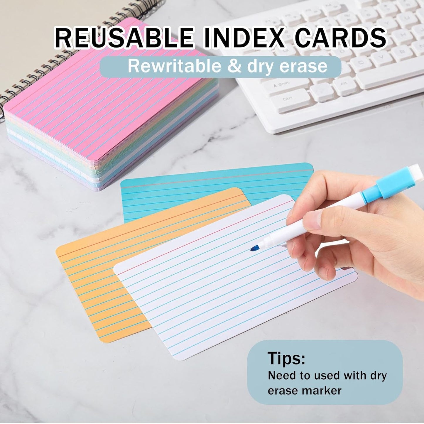Harloon 100 Pcs Dry Erase Index Cards 3 x 5 Inch Laminated Reusable Dry Erase Note Cards Sheets for Office to Do List(White)
