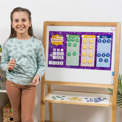 73 PCS Fun Magnetic Regrouping Activities Kit, Place Value Magnets, Magnetic Place Value Chart Mat, Place Value Manipulative 1st 2nd 3rd 4th Grade, Place Value Disks Chips, Base 10 Math - Simply Magic