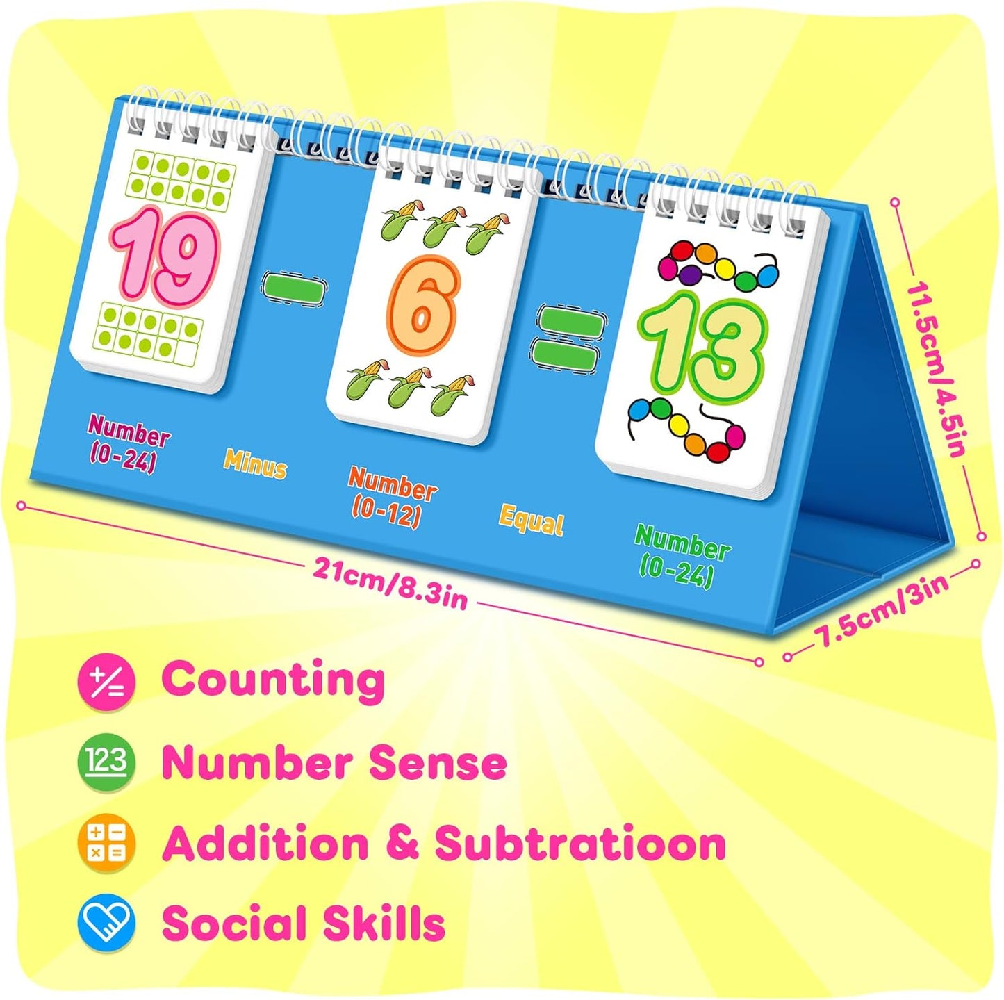 Addition and Subtraction Flash Cards,0-24 Math Facts Manipulatives Games Preschool Kindergarten 1st 2nd Grade Classroom Must Haves,Counting Educational Toy Learning Activities Homeschool