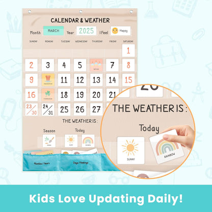 Godery Calendar and Weather Pocket Chart, Classroom Organized Chart, 149 Pieces