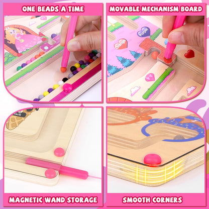 wakeInsa Magnetic Color and Number Maze,Montessori Toy for 2-5 Years Old Girls,Wooden Magnet Balls Puzzles,Toddler Busy Board Game,Preschool Learning Activities,Christmas & Birthday Gift for Kids