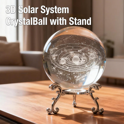 3D Solar System Crystal Ball with Stand 60mm Laser Engraved Glass Sphere Planet Model Decor Space Universe Gifts for Astronomy Lovers