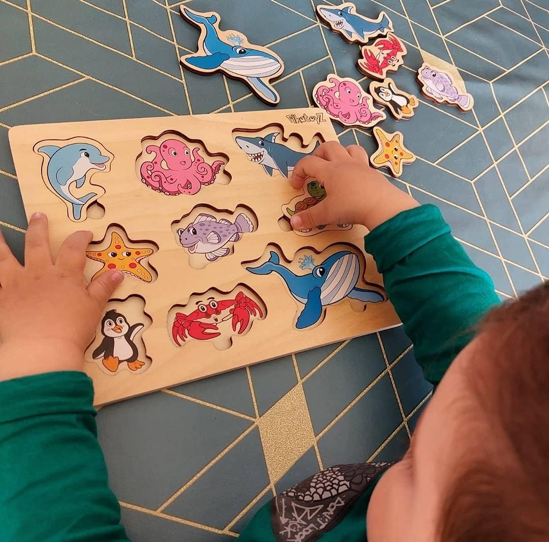 Pikatoyz® Wooden Puzzles for Toddlers 1-3 – Montessori Educational and Learning Toys – Wooden Baby Puzzle for Kids 1 Year and Up – Developmental Toys – Baby Puzzles for Early Learning