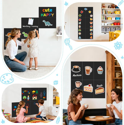 Magnetic Decal Wall for Kids Set of 6 Milk Tea Magnetic Chalkboard for Wall Peel and Stick Magnet Sheets with Chalk Tangram Puzzle and Multiple Accessories Magnetic Wall Decal for Playroom Home