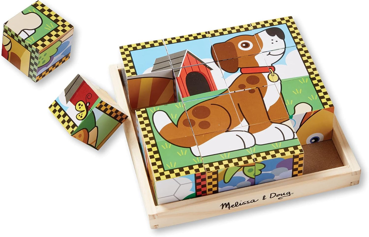 Melissa & Doug Pets Wooden Cube Puzzle With Storage Tray (16 pcs)