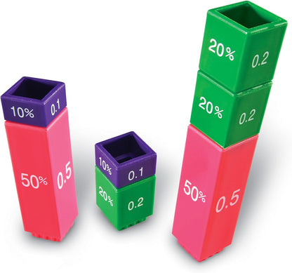 Learning Resources Fraction Tower Equivalency Cubes - 51 Pieces, Ages 6+ Math Toys for Kids, Classroom and Homeschool Accessories, Fractions for Kids