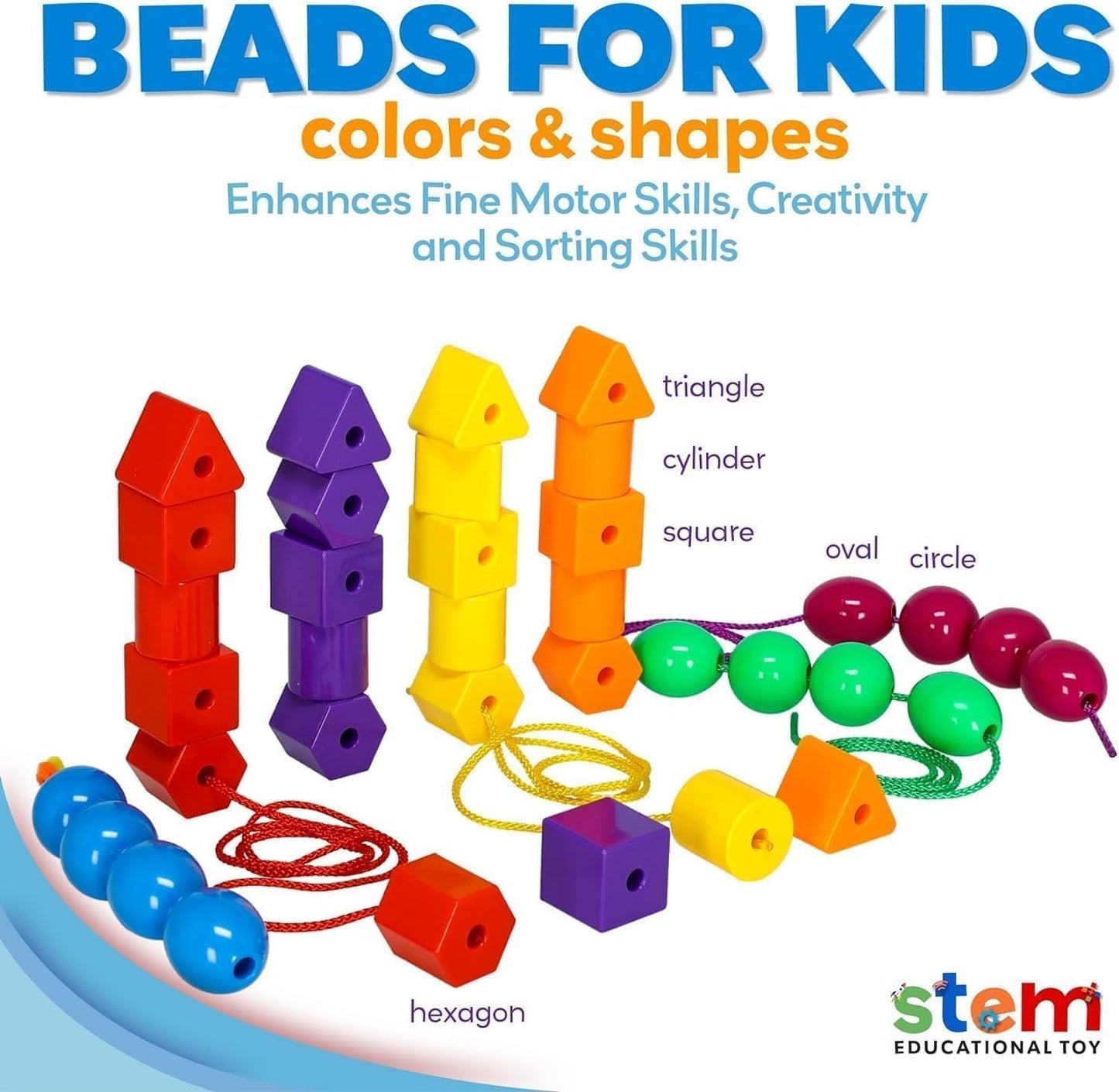 Skoolzy Lacing Beads 30 Pcs for Montessori Toys for 3 Year Old and Toddler Crafts Ages 2-4 with Beads for Kids Learning and Travel Activities Fine Motor Skills Toys