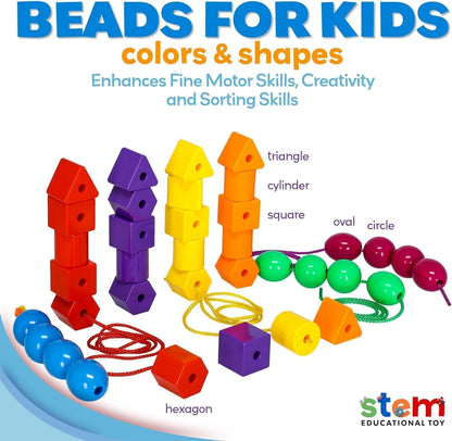 Skoolzy Lacing Beads 30 Pcs for Montessori Toys for 3 Year Old and Toddler Crafts Ages 2-4 with Beads for Kids Learning and Travel Activities Fine Motor Skills Toys