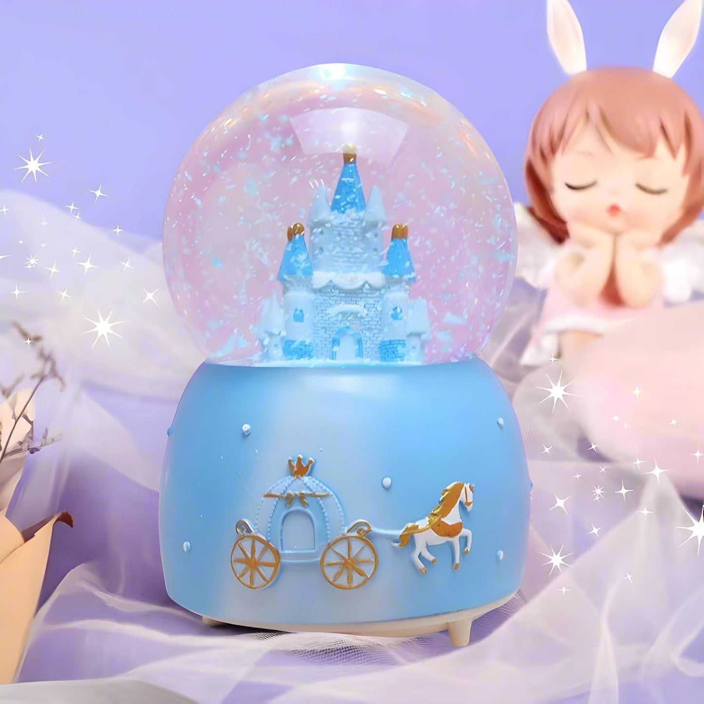 Snow Globes,Blue Castle Music Snowglobes with LED Lights,Automatic Snow Fall Effect,Home Decor for Kids Room Essentials Birthday Christmas Festival Gift for 5-16 Year Old Girls (Blue)