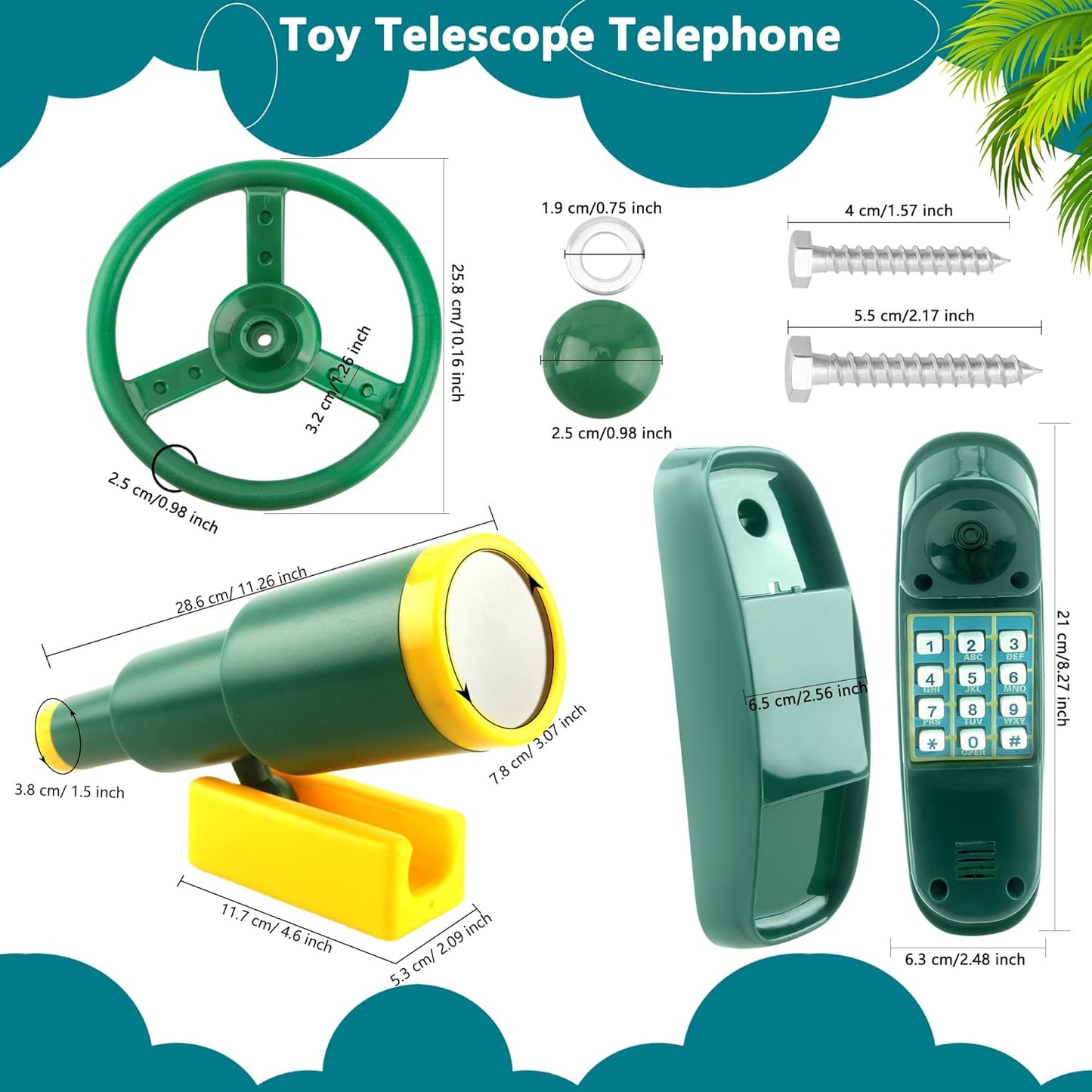 Playground Accessories Swingset Steering Wheel Plastic Telescope Telephone Swingset Phone Toy for Kids Outdoor Playground Backyard Treehouse