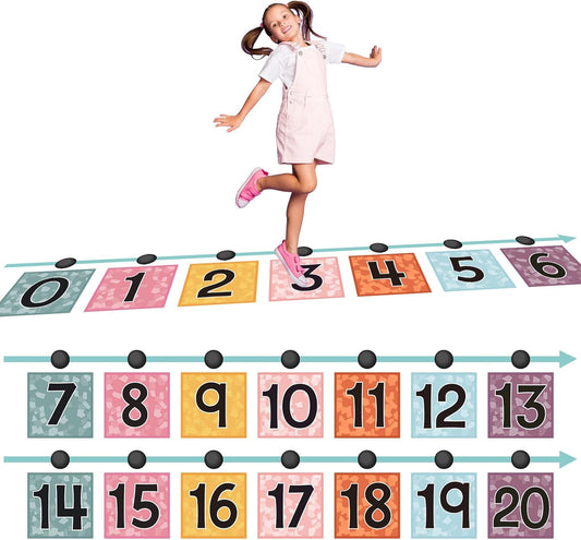 Ireer 66 Pcs Jumbo Number Line for Classroom Wall Floor 22 ft Educational Number Line Sticker Learning Tool with Colored Numbers Waiting Room Classroom for Kids Home School Math Learning(Boho)