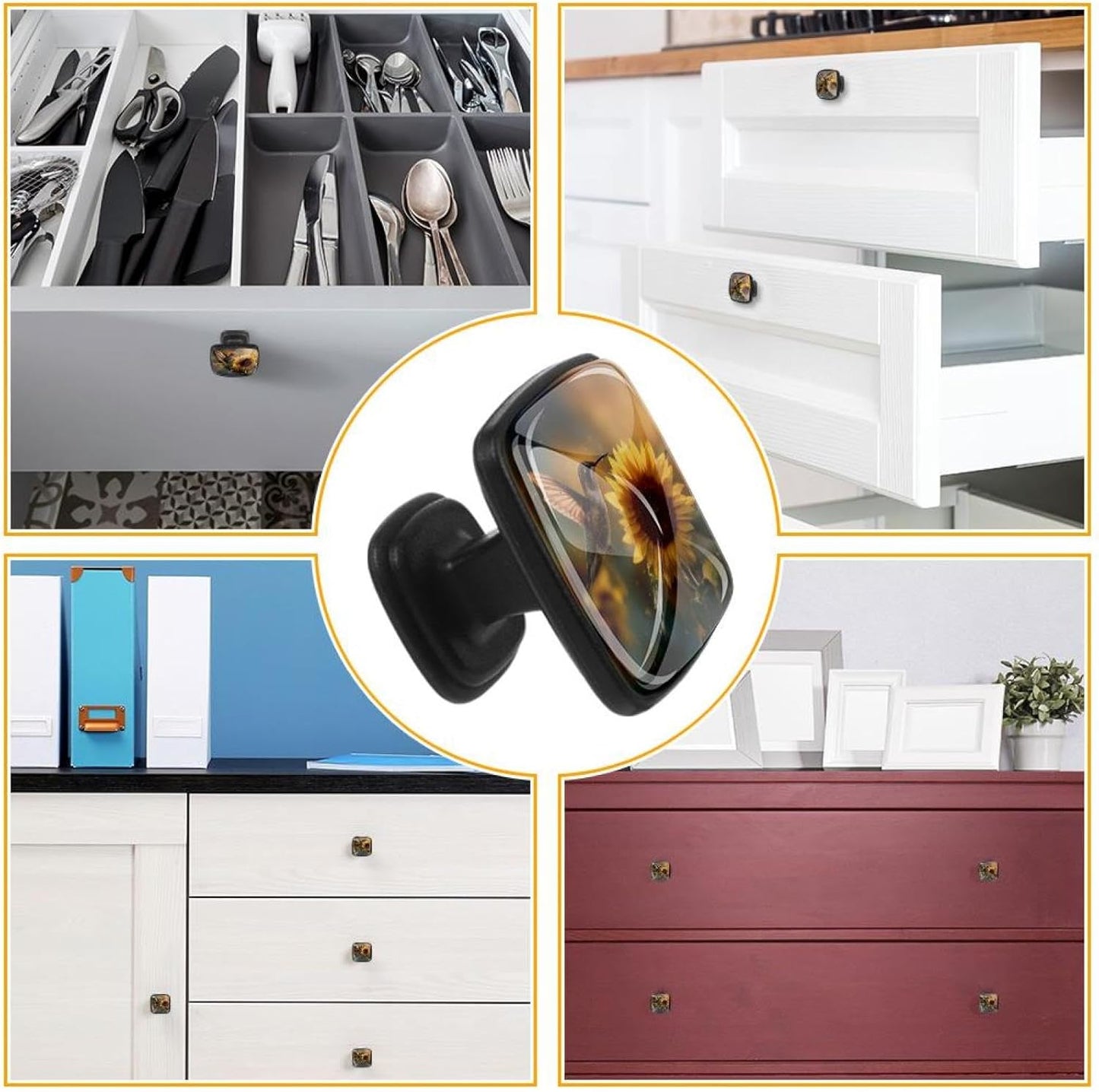4 Pack Cabinet Knobs Drawer Pulls, 30mm Round ABS Glass Drawer Hardware Growing Butterfly Cabinet Handles with Screws for Dressers Kitchens Cupboard